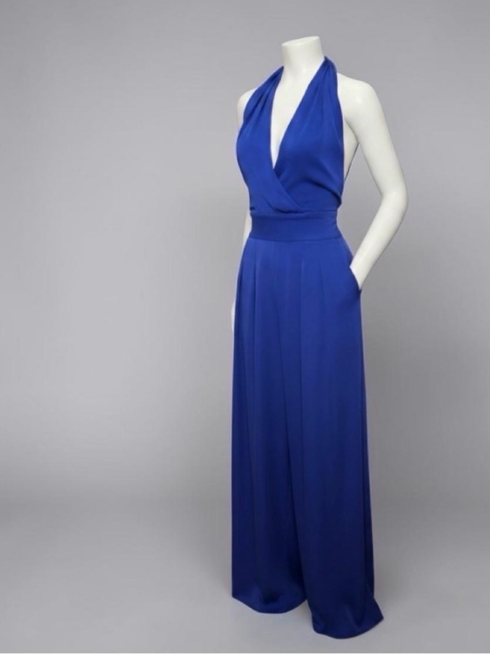 Bebe Women's Blue Jumpsuit Size 6 Wide Leg Halter Open Back Formal